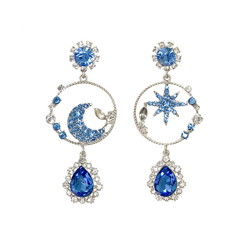Luxury Female Star Moon Crystal Earrings Charm Silver Color Wedding Earrings Blue Zircon Dangle Earrings For Women
Luxury Female Star Moon Crystal Earrings Charm Silver Color Wedding Earrings Blue Zircon Dangle Earrings For Women