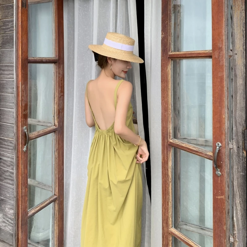 Summer Fashion Sexy V-neck Backless Spaghetti Strap Beach Style Boho Dress Casual Loose Solid Women Seaside Holiday Beach Dress
Summer Fashion Sexy V-neck Backless Spaghetti Strap Beach Style Boho Dress Casual Loose Solid Women Seaside Holiday Beach Dress