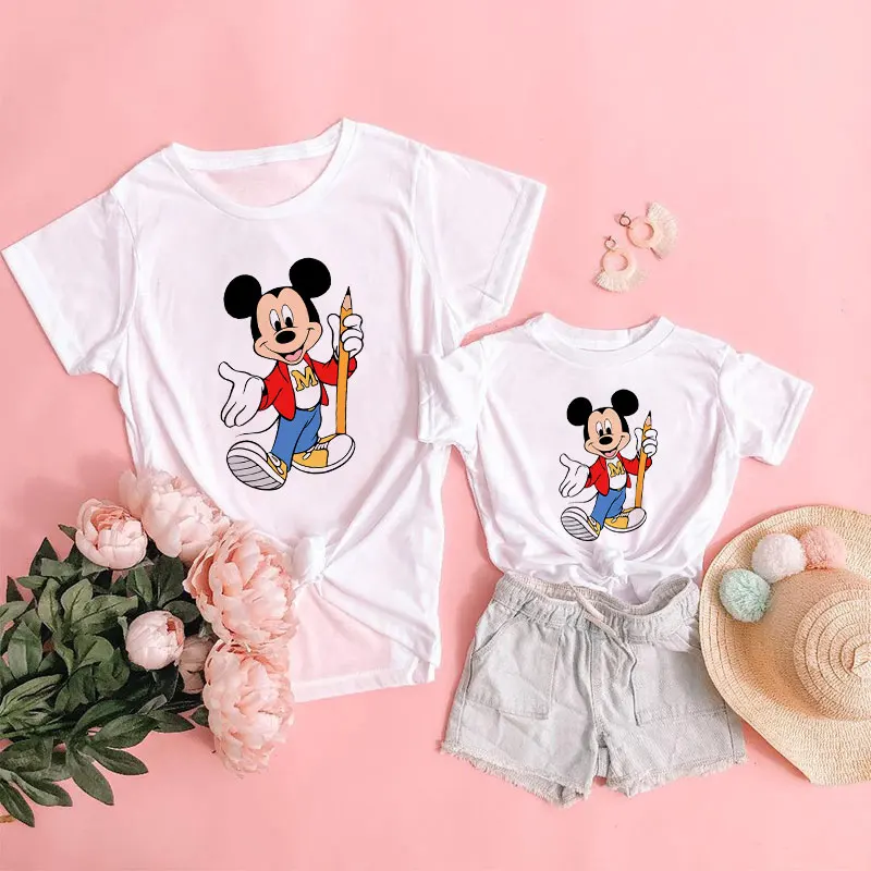 Женская футболка с рисунком семейный образ детская одежда Disney Papa Mama Детская