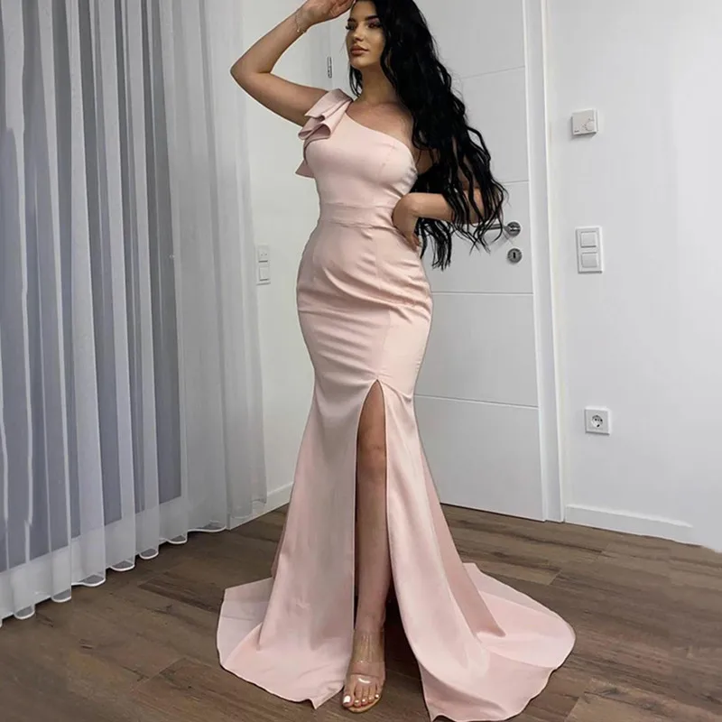Sexy Pink Mermaid Evening Dresses One Shoulder Satin Side Split Evening Gowns Elegant Sheath Long Party Dresses فساتين السهرة
Sexy Pink Mermaid Evening Dresses One Shoulder Satin Side Split Evening Gowns Elegant Sheath Long Party Dresses فساتين السهرة