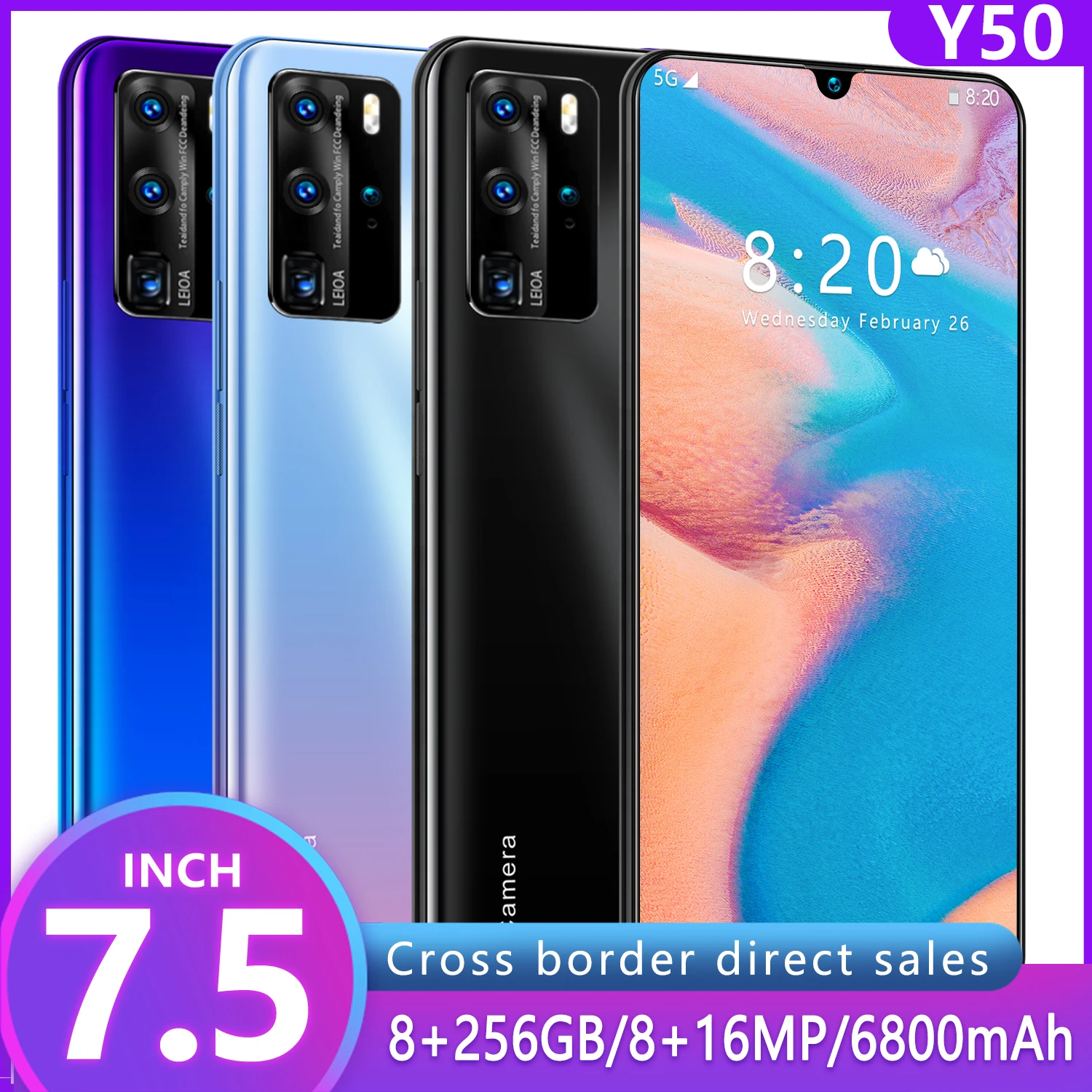 Original Global Version Y50 7.5-inch Large Screen Smart Android Phone 8 512G RAM Send Mobile Phone Case 4G LTE Smartphone
Original Global Version Y50 7.5-inch Large Screen Smart Android Phone 8 512G RAM Send Mobile Phone Case 4G LTE Smartphone
