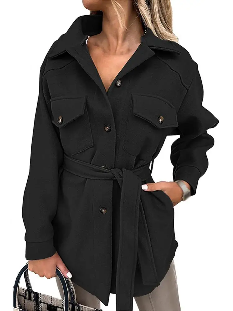 Autumn Winter New Ladies European American Style Pure Color Woolen Coat With Belt Jacket
Autumn Winter New Ladies European American Style Pure Color Woolen Coat With Belt Jacket