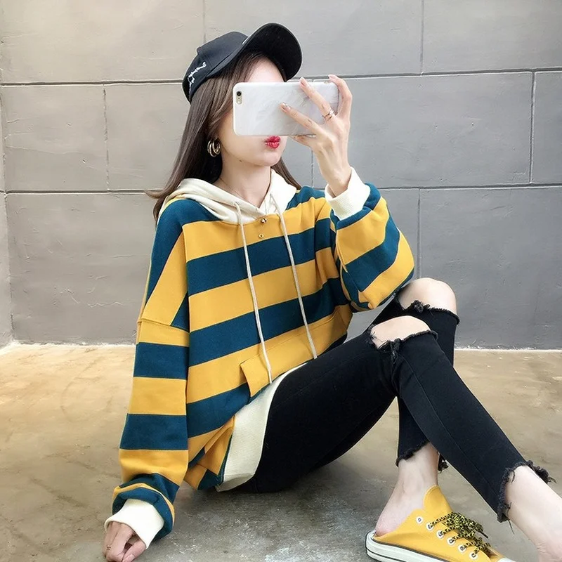 Hooded Sweater Women Autumn And Winter Korean Loose Large Size Striped Cotton Hoodie Casual Fashion Long-Sleeved Jacket
Hooded Sweater Women Autumn And Winter Korean Loose Large Size Striped Cotton Hoodie Casual Fashion Long-Sleeved Jacket
