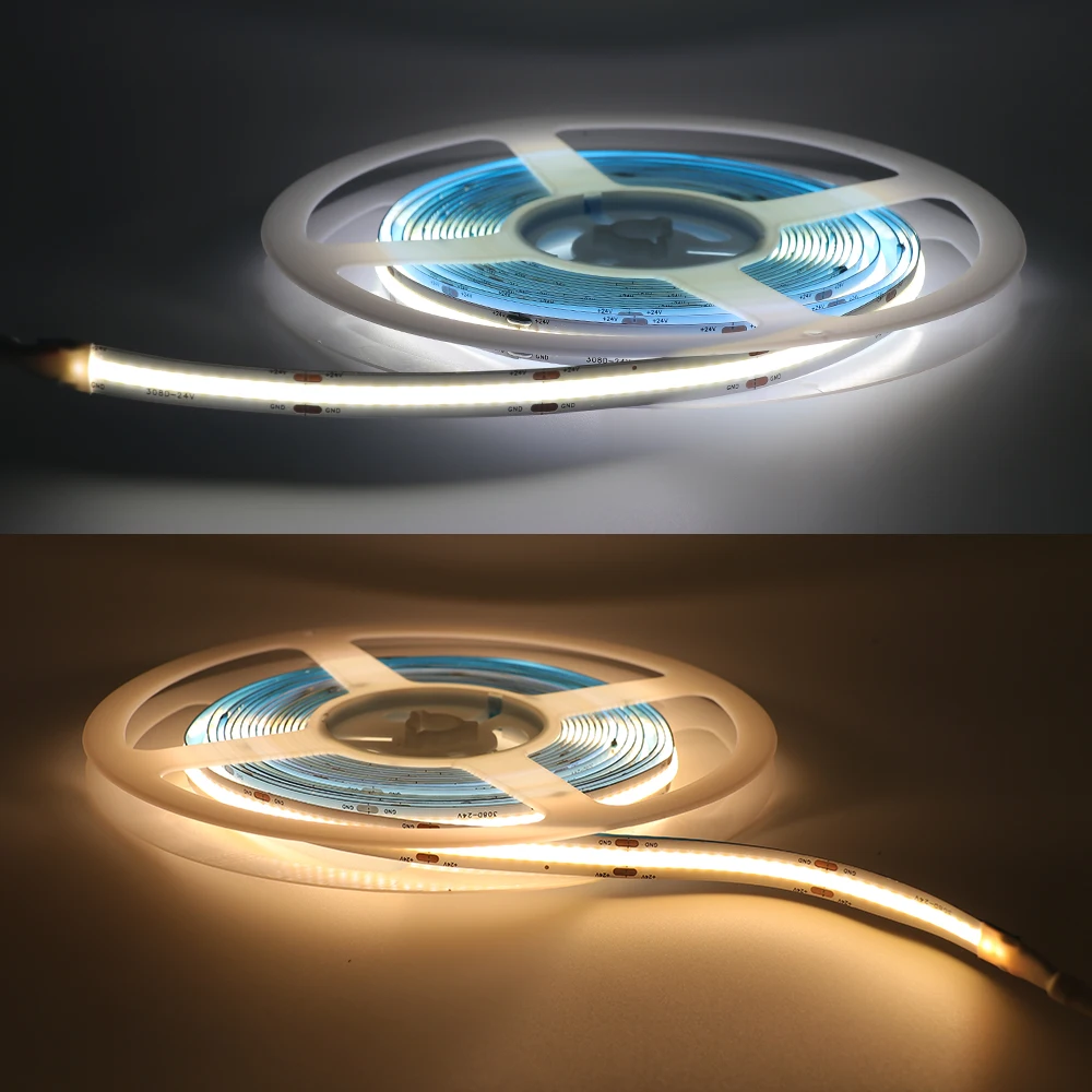 

12V 24V COB LED Strip High Density Flexible COB LED Light 384 528 LEDs Linear Ribbon RA90 3000K 4000K 6000K Dimmable LED Tape