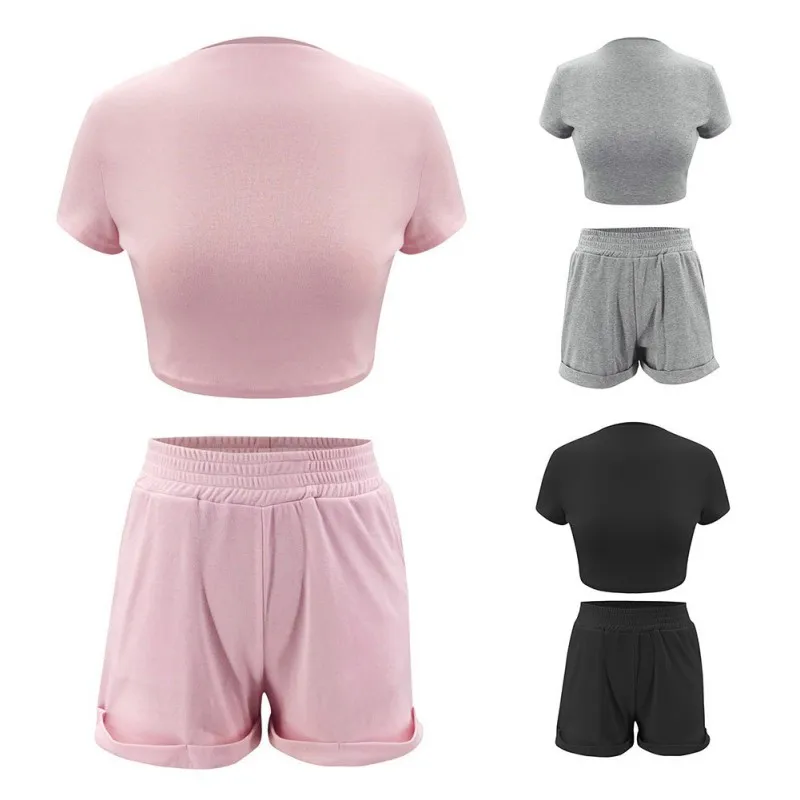 Summer Women Set Fashion Wild Solid Color Short-sleeved Sports Suit Crop Top High Waist Shorts Suits Multi
Summer Women Set Fashion Wild Solid Color Short-sleeved Sports Suit Crop Top High Waist Shorts Suits Multi