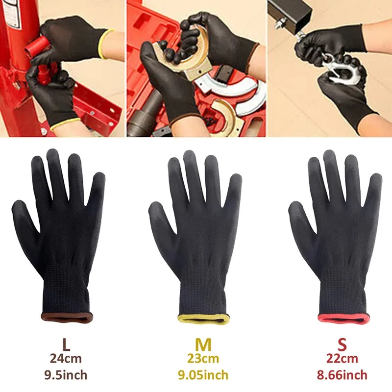 

12/24 Pairs S/M/L Nylon PU Safety Working Gloves Builders Grip For Palm Coating Gloves Carpenters Maintenance Workers Supplies