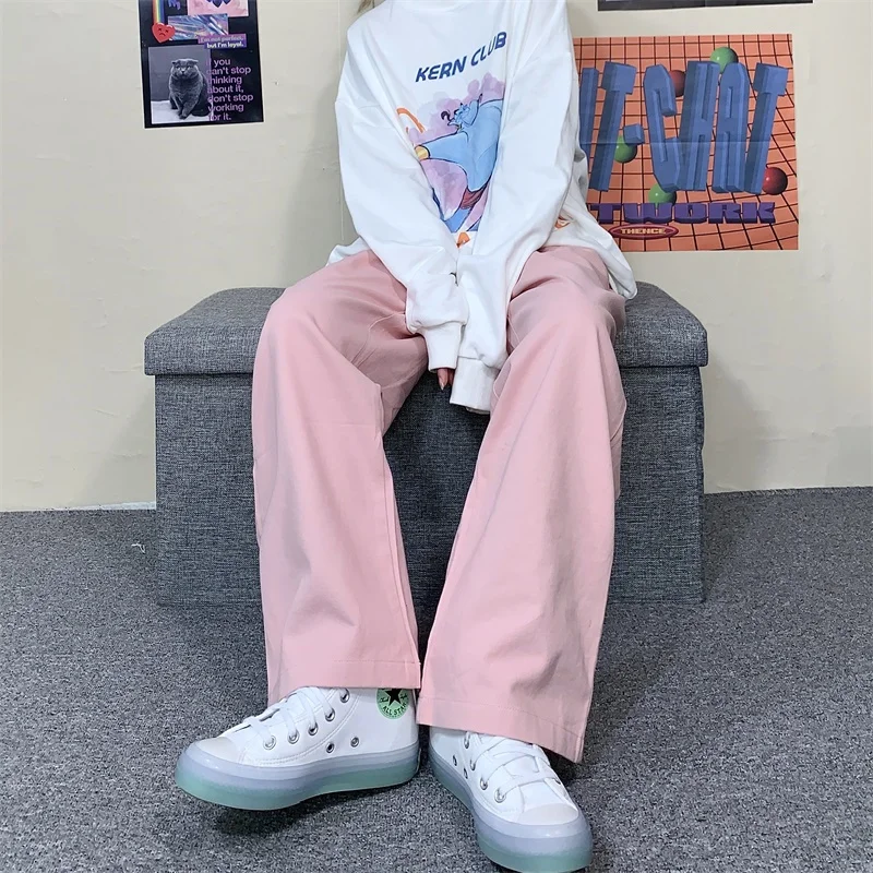 Women's Pants 2021 Summer New Pink Streetwear Wide Leg Pants Baggy Casual Trouser Fashion Femme High Waist Girl Straight Trouser
Women's Pants 2021 Summer New Pink Streetwear Wide Leg Pants Baggy Casual Trouser Fashion Femme High Waist Girl Straight Trouser