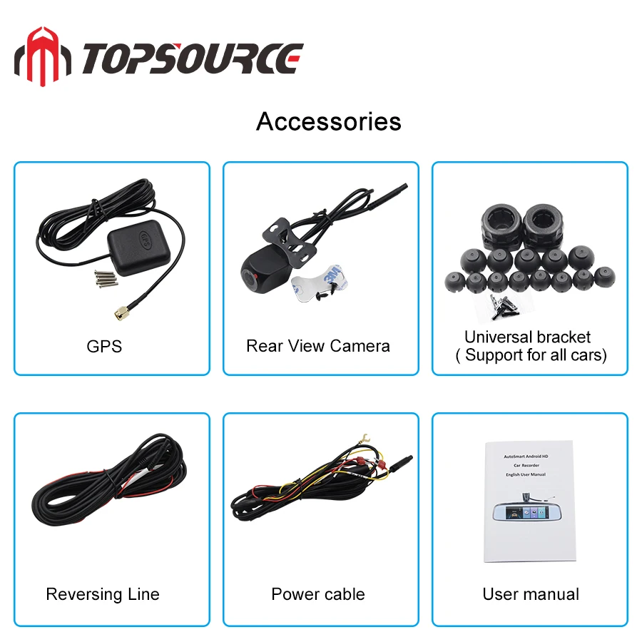 Зеркало-видеорегистратор TOPSOURCE 2 + 32 ГБ Android 7 86 ADAS BT Full HD 1080P | Автомобили и мотоциклы