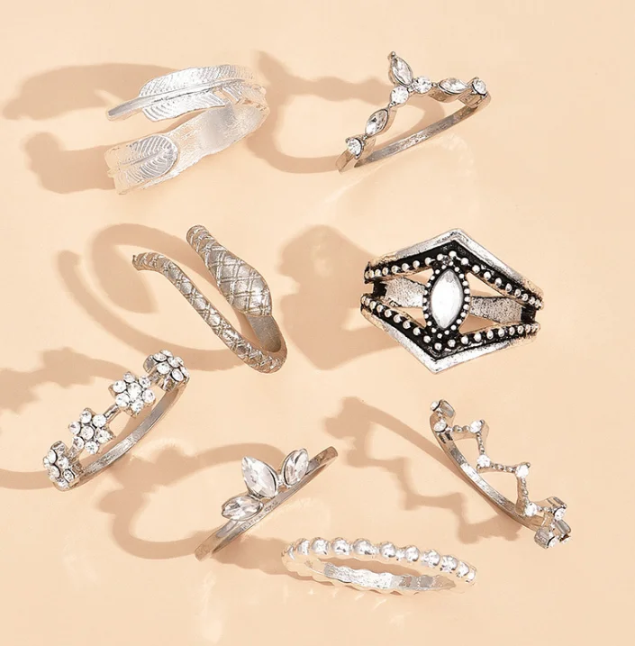 8 Pcs/Set Bohemian Style Silver Leaf Snake Irregular Ring Set for Friends Gifts Party Jewelry Accessories
8 Pcs/Set Bohemian Style Silver Leaf Snake Irregular Ring Set for Friends Gifts Party Jewelry Accessories