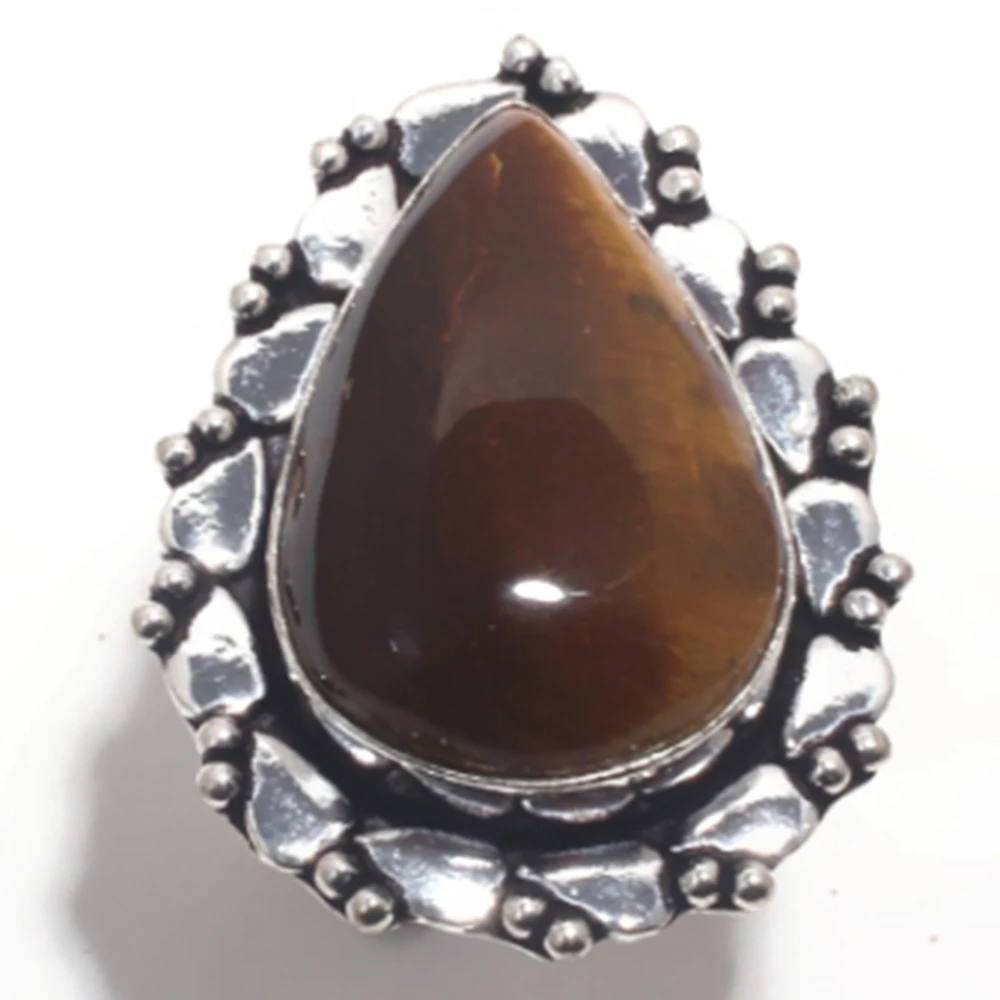 Tiger Eye Ring Silvers Overlay over Copper, USA Size : 8 , FRR0323