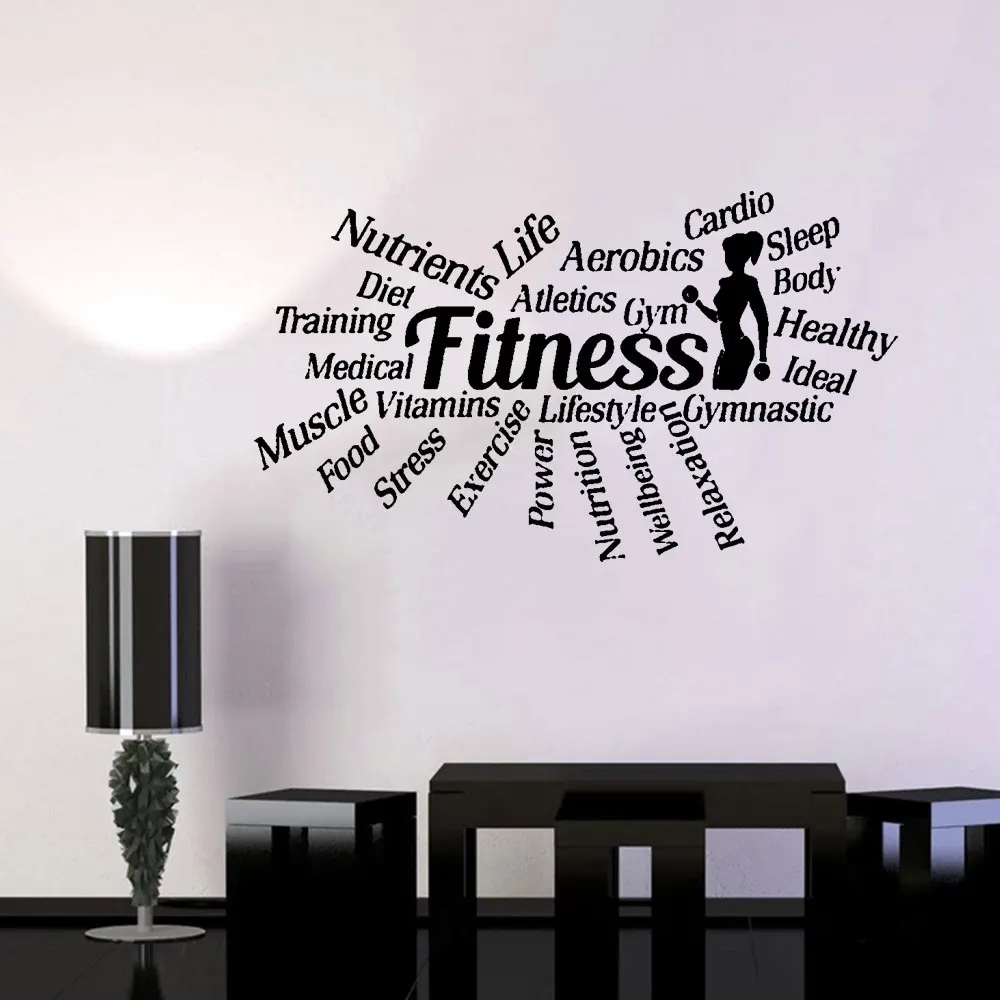 

Fitness GYM Exercise Word Cloud Modern Wall Sticker Vinyl Art Motivation Quote Decals Removable Interior design DW13242