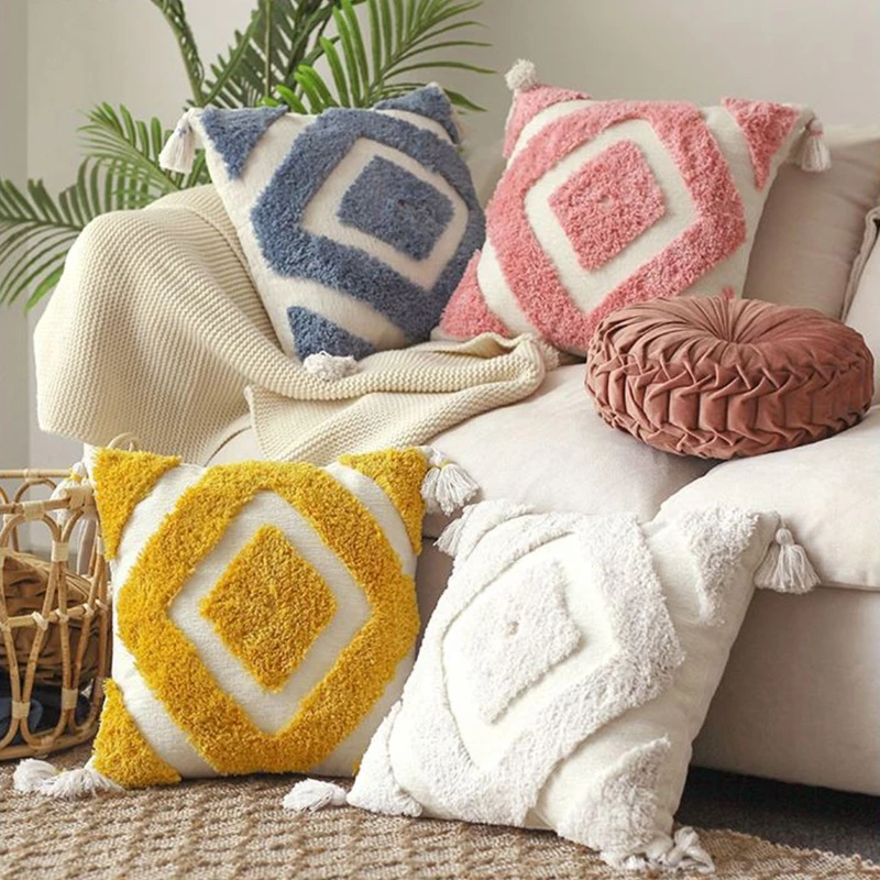 Nordic Morocco Boho Throw Pillow Case Minimalist Rhombus Diamond Pattern Woven Tufted Tassels Decorative Square Cushion Cover
Nordic Morocco Boho Throw Pillow Case Minimalist Rhombus Diamond Pattern Woven Tufted Tassels Decorative Square Cushion Cover