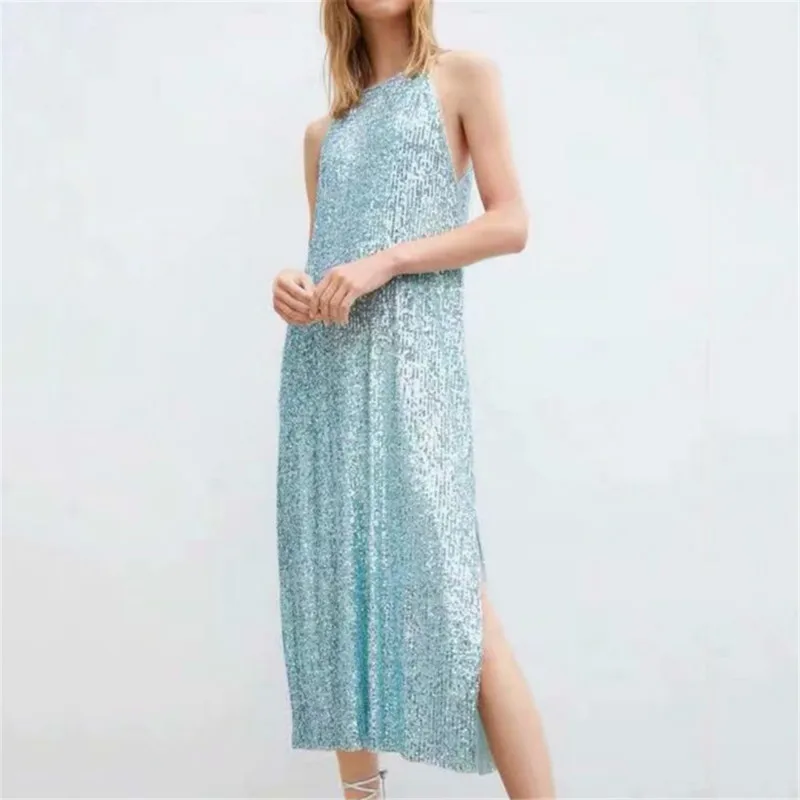 Стильные элегантные Для женщин Chic блестками вечерние платье 2019 Za Мода длинное на