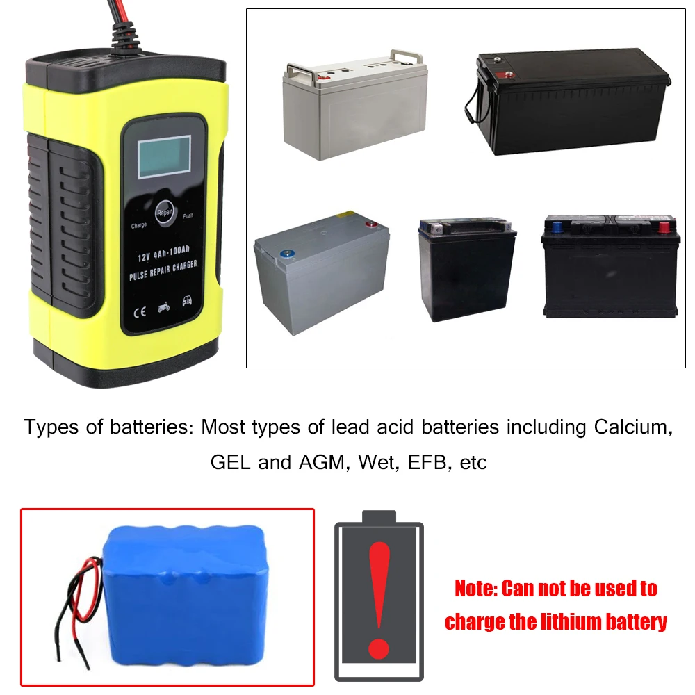 12V 6A/12V 5A Full Automatic Car Battery Charger Power Pulse Repair Charger Wet Dry Lead Acid Battery Digital LCD Display
12V 6A/12V 5A Full Automatic Car Battery Charger Power Pulse Repair Charger Wet Dry Lead Acid Battery Digital LCD Display