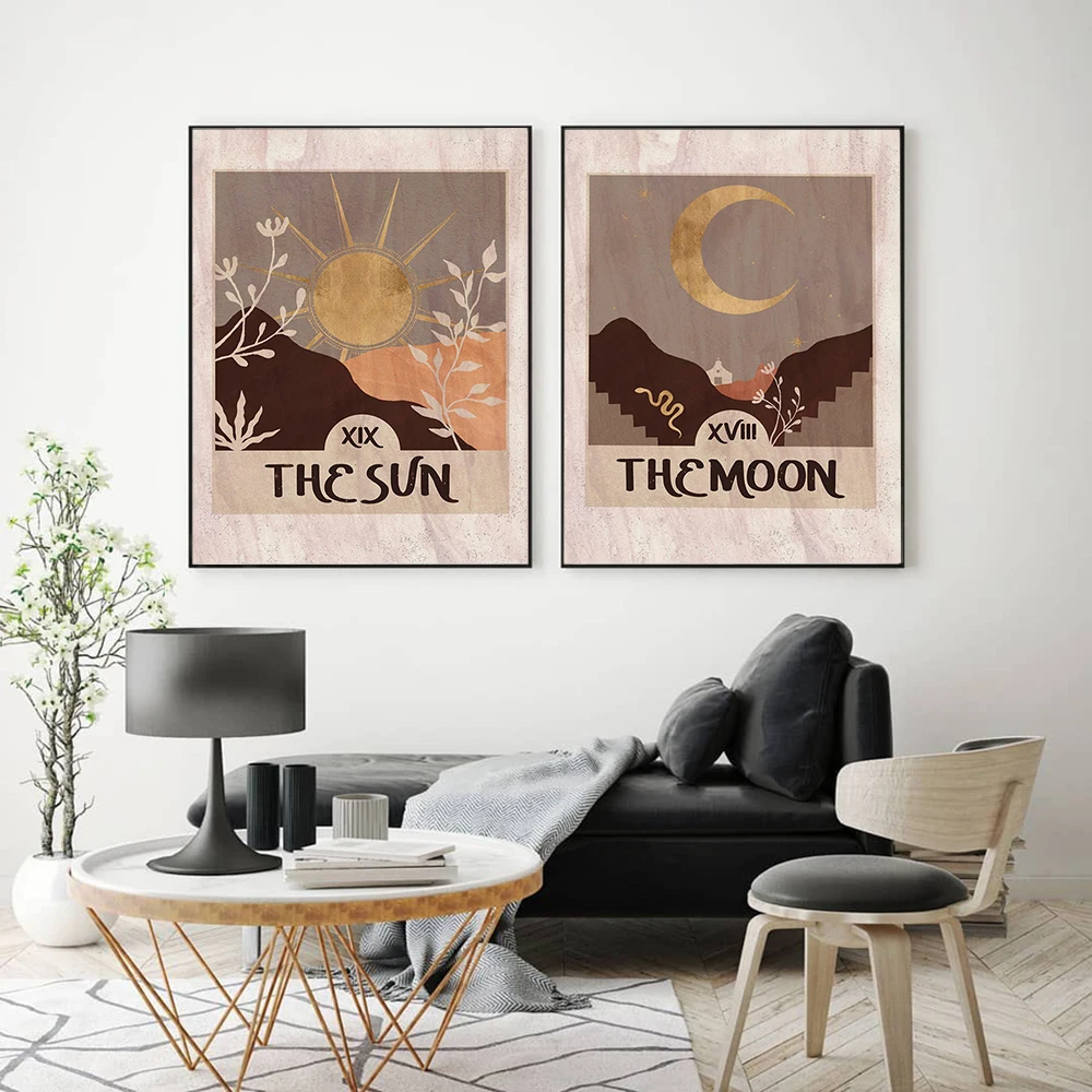Sun Moon Tarot Card Poster Bohemian Canvas Painting Mystical Art Print Abstract Landscape Wall Picture For Living Room Home Deco
Sun Moon Tarot Card Poster Bohemian Canvas Painting Mystical Art Print Abstract Landscape Wall Picture For Living Room Home Deco