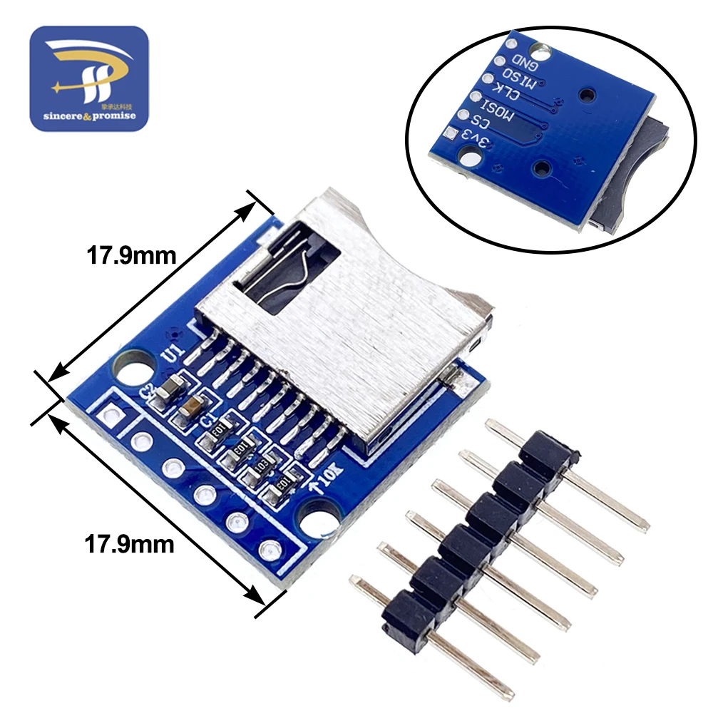 Модуль чтения Micro SD Card Mini TF Reader SPI с интерфейсами преобразователем уровня чип 5 В/3 3