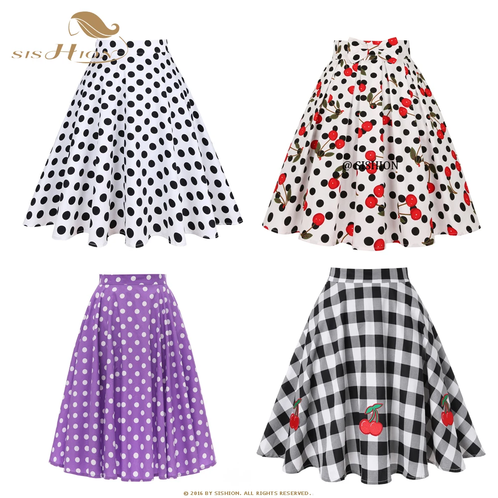 

Polka Dot 50s Vintage Woman Tunic Skirt High Waist Pleated Midi Retro Clothing Summer Audrey Hepburn Chic Swing Beach Skater