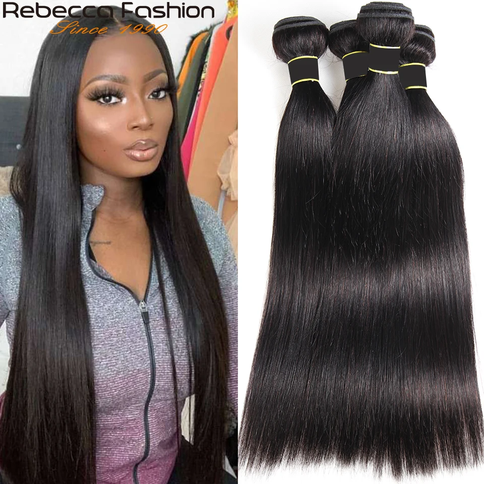 

Rebecca Fashion Pre-Colored Peruvian Straight Hair Weave 1/3/4 Bundles Human Hair Bundles Deal 300g Hair Extensions Non-Remy