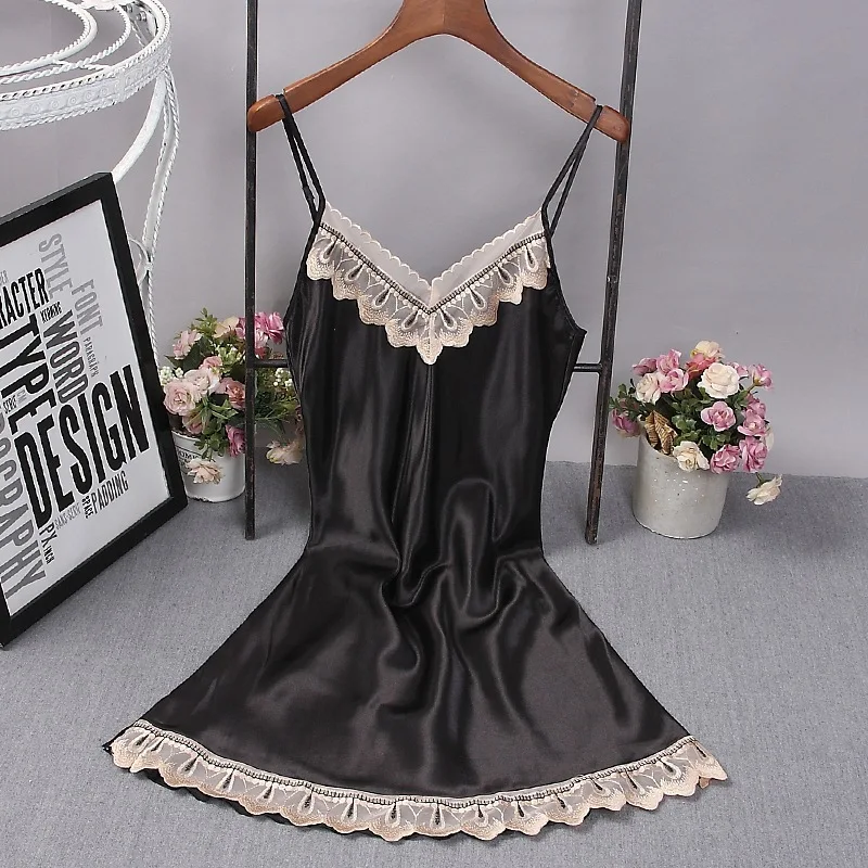 Women Summer Imitation Silk Nightdress Thin Lace Sleeveless Sling Night Gown Loose Large Size Lingerie Sexy Lace Patchwork Dress
Women Summer Imitation Silk Nightdress Thin Lace Sleeveless Sling Night Gown Loose Large Size Lingerie Sexy Lace Patchwork Dress