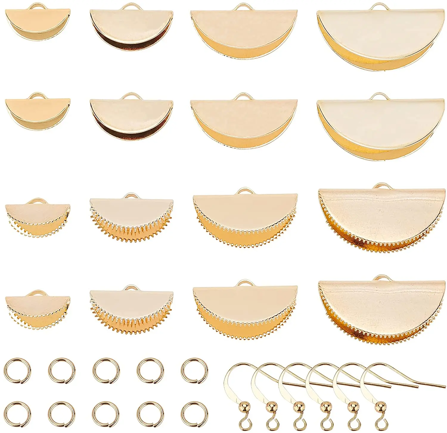 16PCS Half Round Ribbon Crimp Cord Ends with 20PCS Earring Hooks and 30PCS Jump Rings for DIY Jewelry Craft Making
16PCS Half Round Ribbon Crimp Cord Ends with 20PCS Earring Hooks and 30PCS Jump Rings for DIY Jewelry Craft Making