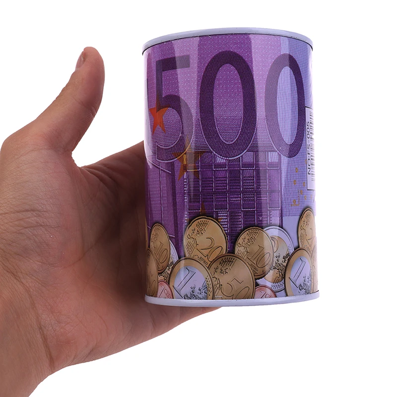 Оригинальная жестяная цилиндрическая копилка 1 шт. коробка с изображением евро
