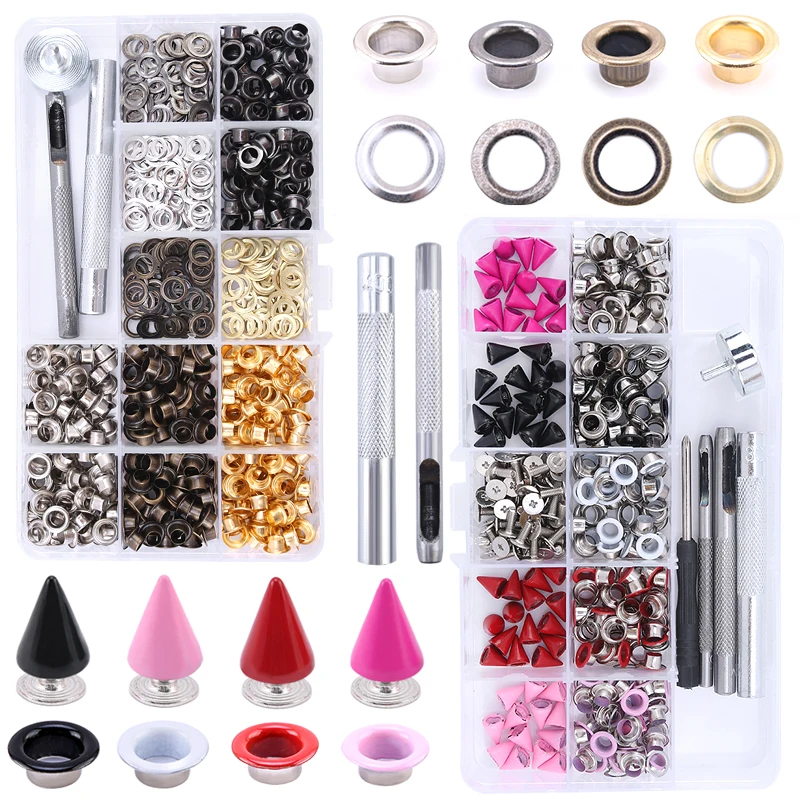DIY Grommet Kit Metal Eyelets Cone Studs & Spikes Punk Buttons Rivets Tool Set for Clothes Leather Craft Handmade
DIY Grommet Kit Metal Eyelets Cone Studs & Spikes Punk Buttons Rivets Tool Set for Clothes Leather Craft Handmade