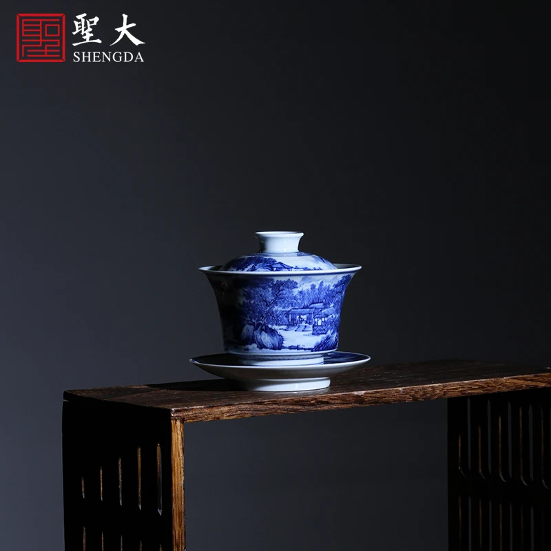 Shengda ceramic Sancai tea bowl hand painted blue and white Maolin secluded bowl Jingdezhen handmade tea set
Shengda ceramic Sancai tea bowl hand painted blue and white Maolin secluded bowl Jingdezhen handmade tea set
