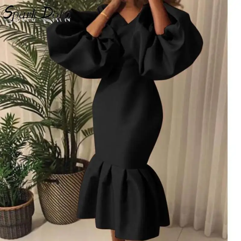 Elegant Dress Temperament Fashion Streetwear Three Quarter Lantern Sleeve Evening Dress Women High Waist Pure Color Vestidos
Elegant Dress Temperament Fashion Streetwear Three Quarter Lantern Sleeve Evening Dress Women High Waist Pure Color Vestidos