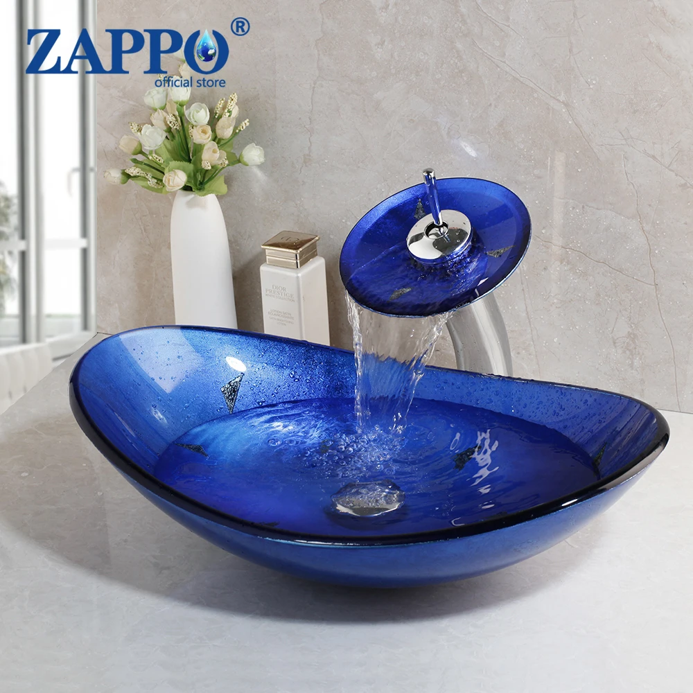 ZAPPO Blue Bathroom Glass Sink Set Vanity Chrome Faucets Bathroom Basin Tap Mixer Bath Art Painting Oval Sink Faucet
ZAPPO Blue Bathroom Glass Sink Set Vanity Chrome Faucets Bathroom Basin Tap Mixer Bath Art Painting Oval Sink Faucet