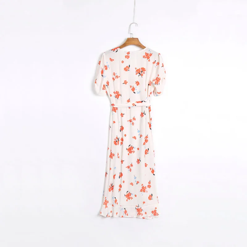 Summer women's dress casual flower print V-neck short-sleeved belt decorative split slim dress Vestidos
Summer women's dress casual flower print V-neck short-sleeved belt decorative split slim dress Vestidos