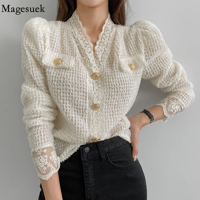Korean Fashion V Neck Women Blouse Button Up Shirt Autumn Puff Sleeve Tops Sweet Lace Tassel Elegant Blouse Camisas Mujer 18097
Korean Fashion V Neck Women Blouse Button Up Shirt Autumn Puff Sleeve Tops Sweet Lace Tassel Elegant Blouse Camisas Mujer 18097