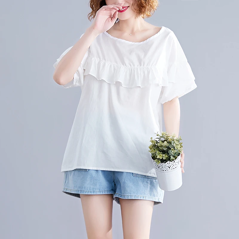 Oversized Loose Cotton Women T-shirts 2021 Summer New O-neck Ruffles Short-sleeved Casual All Match Female Pulls Tops Tees
Oversized Loose Cotton Women T-shirts 2021 Summer New O-neck Ruffles Short-sleeved Casual All Match Female Pulls Tops Tees