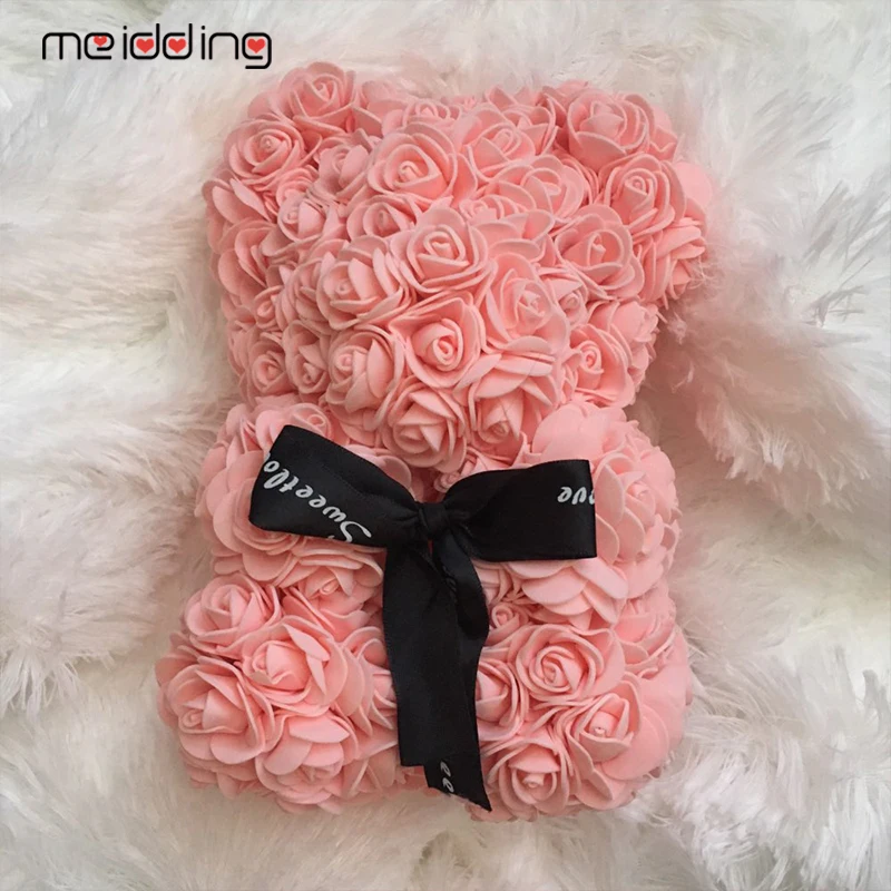 

Valentines Day Rose Bear White Teddy Foam Mold Handmade Gift Wedding Deco Artificial Rose Flower For Birthday Party Decoraiton