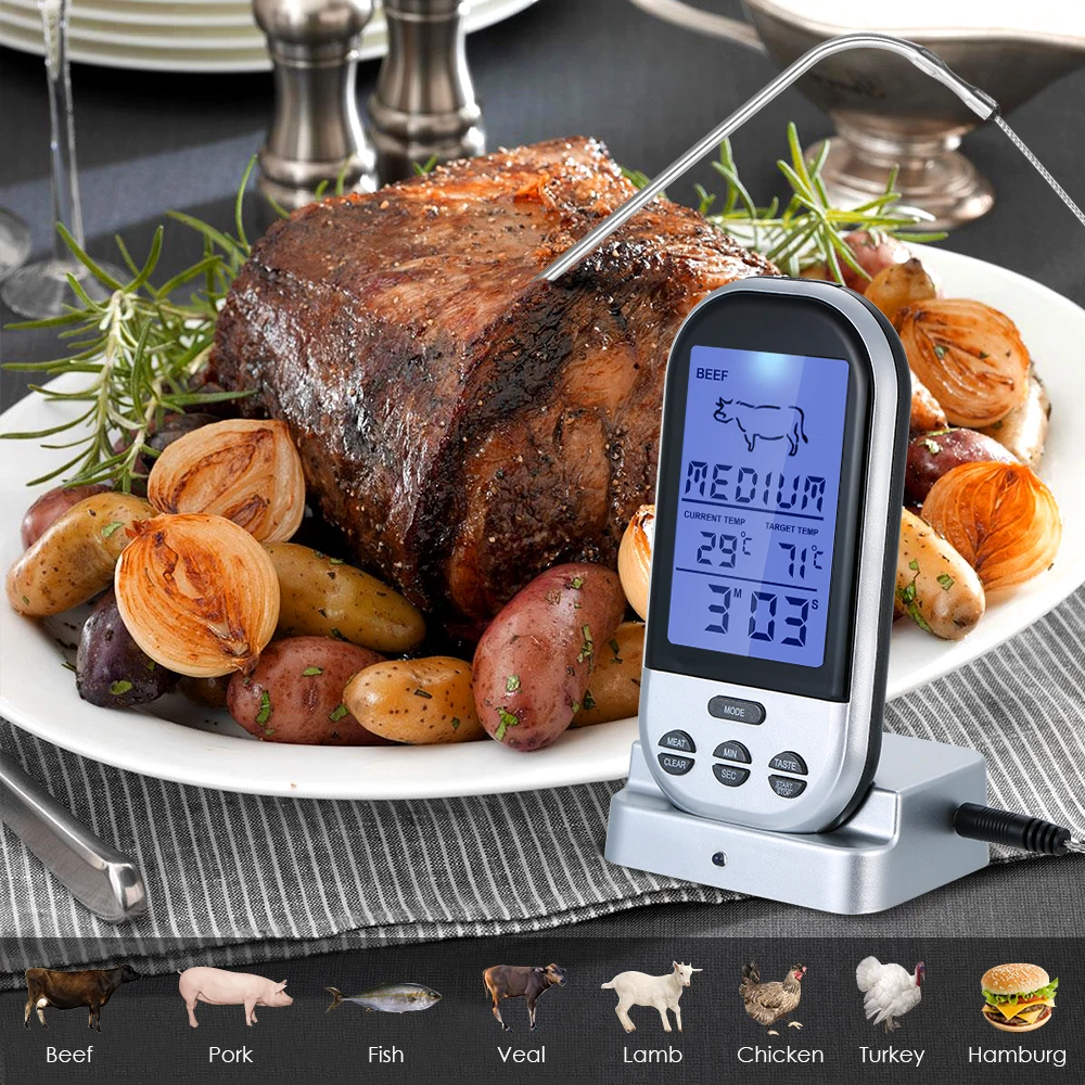 Wireless Meat Thermometer With Probe Lcd Display Countdown Function Digital Cooking Thermoters For Barbeque Grill Oven Kitchen
Wireless Meat Thermometer With Probe Lcd Display Countdown Function Digital Cooking Thermoters For Barbeque Grill Oven Kitchen