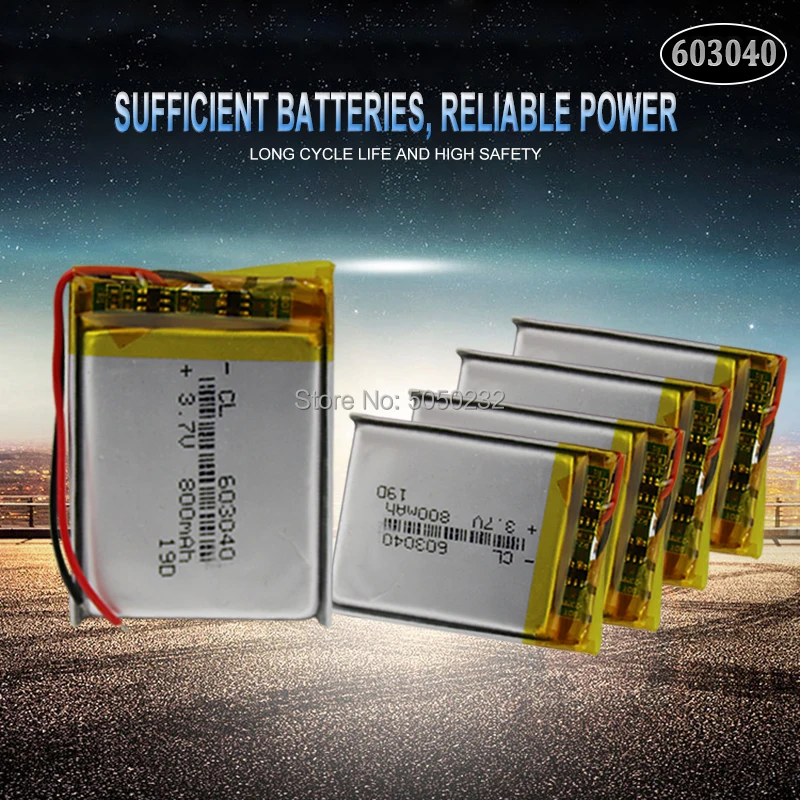 10pc 3.7V 800mAh 603040 Li-ion Lipo Battery Lithium Polymer Battery Lipo cells For Speaker Alarm GPS MP3 MP4 Toy DIY
10pc 3.7V 800mAh 603040 Li-ion Lipo Battery Lithium Polymer Battery Lipo cells For Speaker Alarm GPS MP3 MP4 Toy DIY