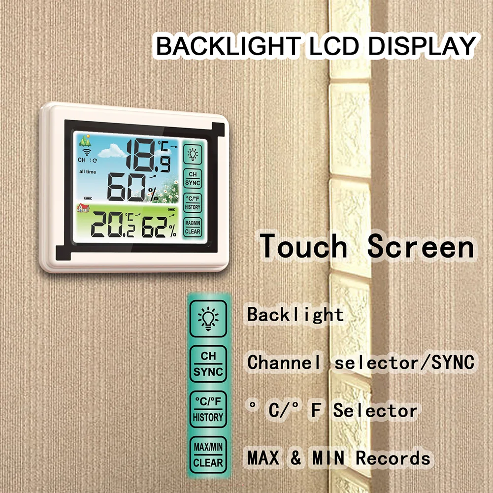 Wireless Touch Screen LCD Display Temperature Humidity Meter Color Weather Clock Heater Temperature Voice Control Works
Wireless Touch Screen LCD Display Temperature Humidity Meter Color Weather Clock Heater Temperature Voice Control Works