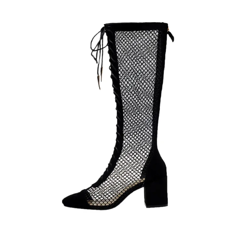 Leather Fishnet Cross-Tied Women Boots Knee-High Thick Heels Mesh Breathabl Botas Black Apricot Feminina Botas Feminina
Leather Fishnet Cross-Tied Women Boots Knee-High Thick Heels Mesh Breathabl Botas Black Apricot Feminina Botas Feminina