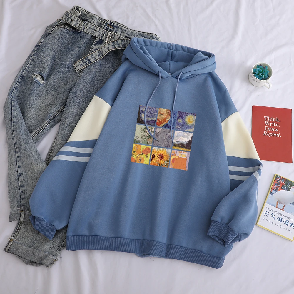 Autumn Winter Fleece Van Gogh Oil Painting Pullover Thick Loose Women Hoodies Hot Harajuku Contrast Color Sweatshirt Female top
Autumn Winter Fleece Van Gogh Oil Painting Pullover Thick Loose Women Hoodies Hot Harajuku Contrast Color Sweatshirt Female top