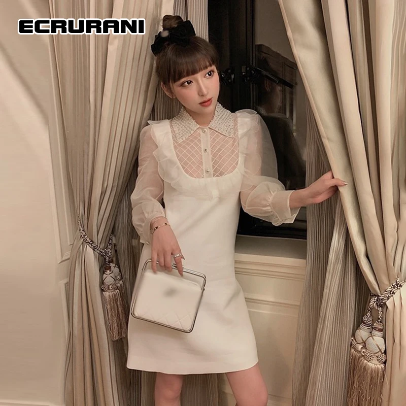 ECRURANI Elegant Dress For Women Lapel Collar Puff Sleeve Hollow Out High Waist Solid Dresses Female Summer Clothing 2021 Style
ECRURANI Elegant Dress For Women Lapel Collar Puff Sleeve Hollow Out High Waist Solid Dresses Female Summer Clothing 2021 Style
