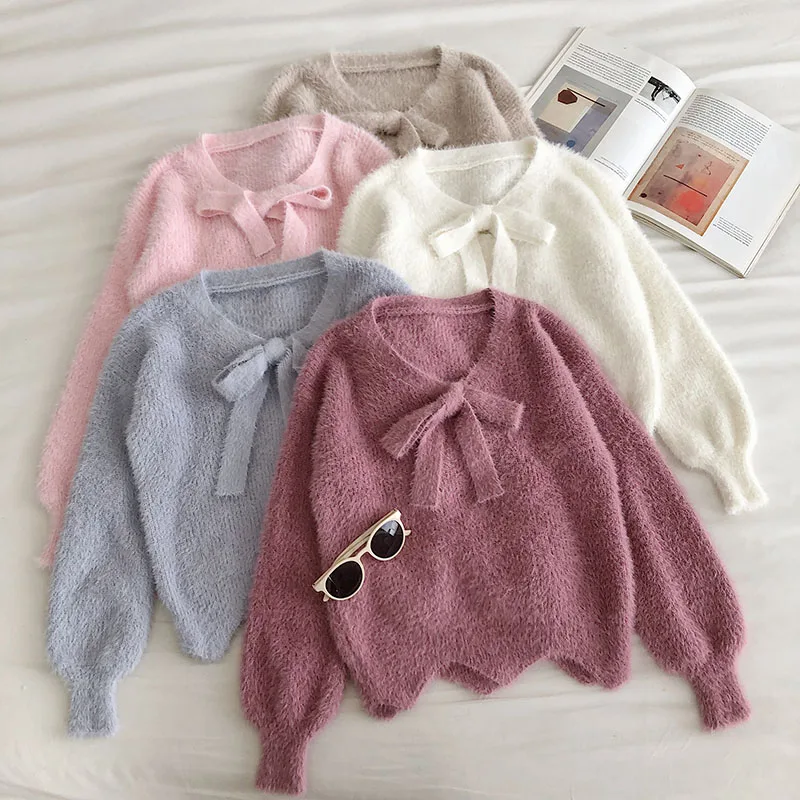 Women Sweet Bow Sweater 2020 New Autumn Winter Korean Irregular Hem Fluffy Mohair Pullover Sweaters Ladies Crop Tops
Women Sweet Bow Sweater 2020 New Autumn Winter Korean Irregular Hem Fluffy Mohair Pullover Sweaters Ladies Crop Tops