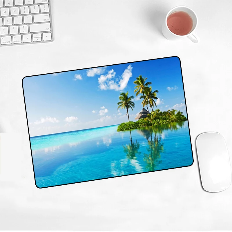 

Seaside Scenery Hot Sell Small Size Mouse Pad Kawaii Lovely Art Anime Natural Rubber Office Decoration Carpet Desk Mat Skipoem