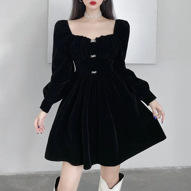 Vintage Elegant Black Velvet Dress Women Long Lantern Sleeve Sexy Square Collar Mini Corset Dresses Ladies Party Dress Vestidos
Vintage Elegant Black Velvet Dress Women Long Lantern Sleeve Sexy Square Collar Mini Corset Dresses Ladies Party Dress Vestidos