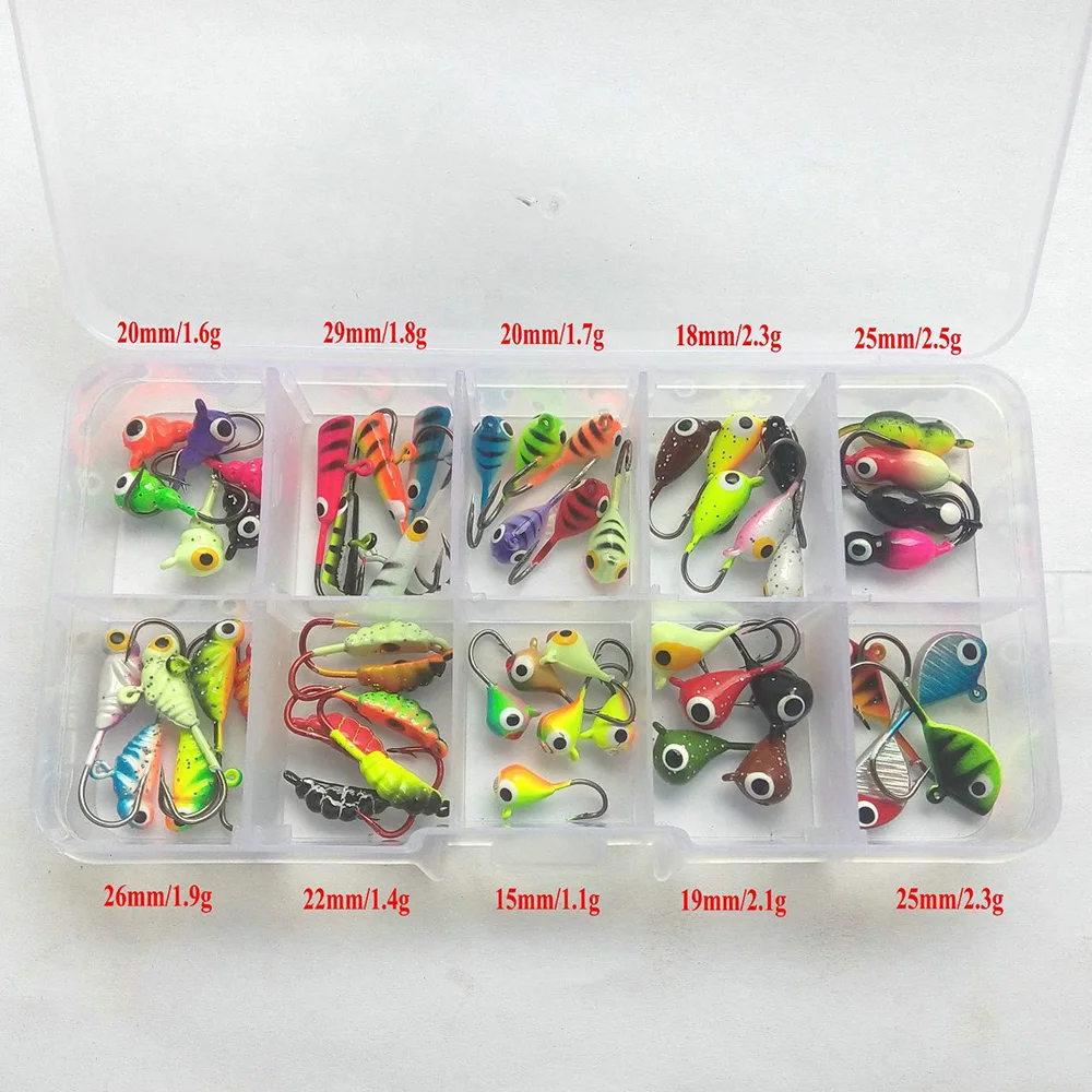 54pcs/set Fishing Lure Winter Ice Fishing Hooks Hard Bait Kit Fishing Pesca Tackle Isca Artificial Bait Crankbait With Boxes 
54pcs/set Fishing Lure Winter Ice Fishing Hooks Hard Bait Kit Fishing Pesca Tackle Isca Artificial Bait Crankbait With Boxes