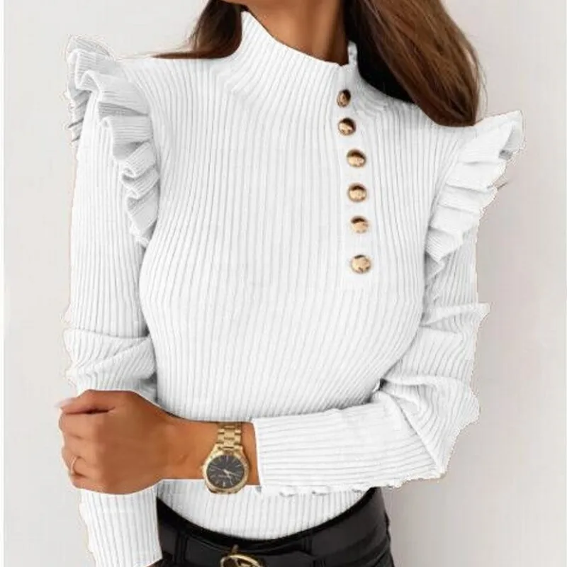 Новинка осень/зима Стильная однотонная Облегающая рубашка с оборками и длинными рукавами на пуговицах Топ Повседневная Женская одежда
Новинка осень/зима Стильная однотонная Облегающая рубашка с оборками и длинными рукавами на пуговицах Топ Повседневная Женская одежда