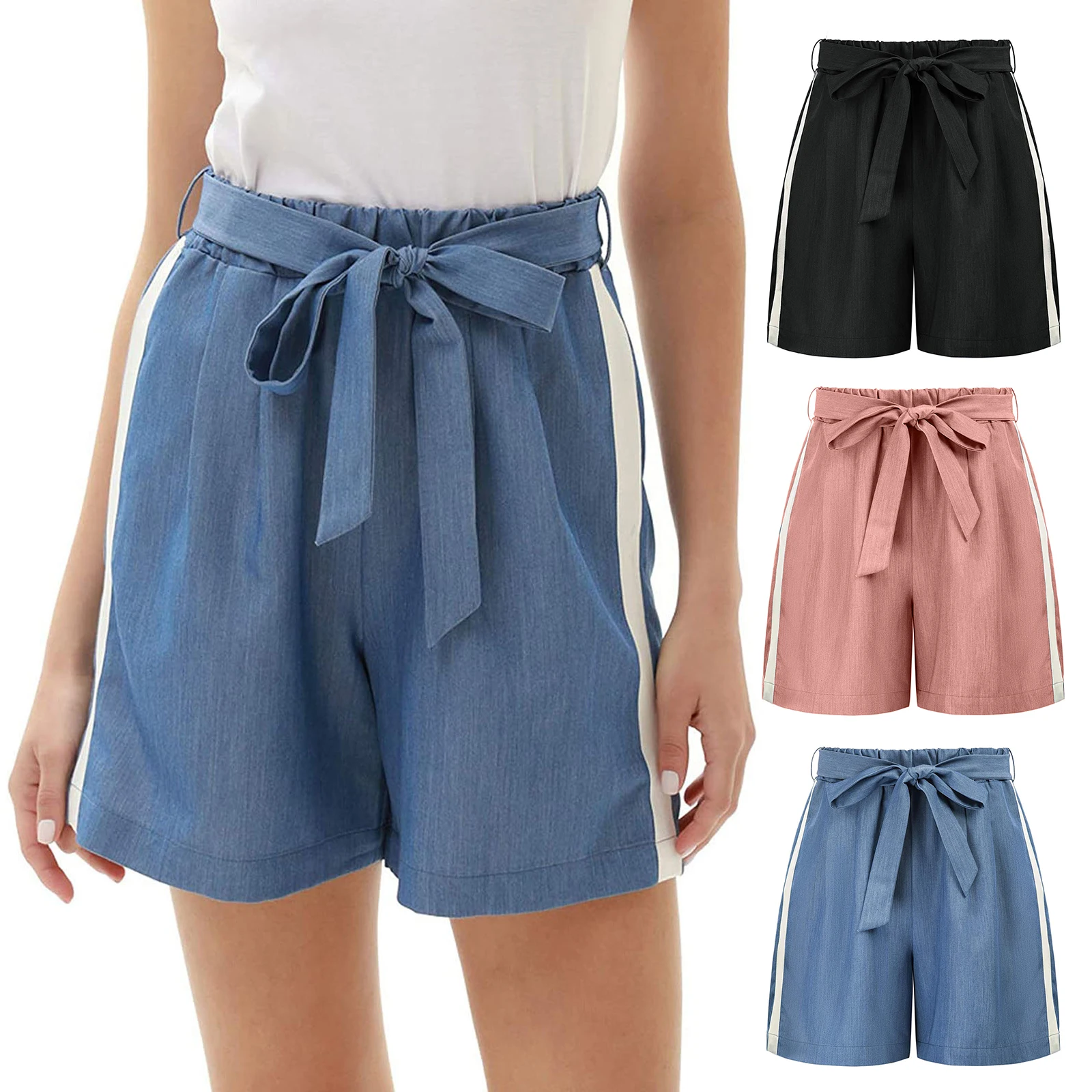 Женские летние повседневные шорты с высокой талией, свободные широкие брюки на шнуровке с бантом и полосками по бокам
Женские летние повседневные шорты с высокой талией, свободные широкие брюки на шнуровке с бантом и полосками по бокам