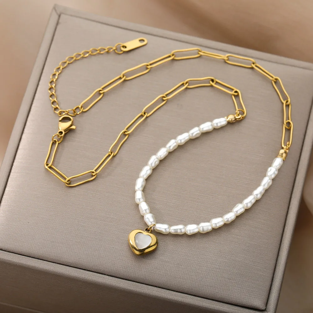 Gothic Heart Necklaces For Women Stainless Steel Baroque Pearl Pendant Pin Chain Choker Necklace Femme Boho Jewelry Gift
Gothic Heart Necklaces For Women Stainless Steel Baroque Pearl Pendant Pin Chain Choker Necklace Femme Boho Jewelry Gift