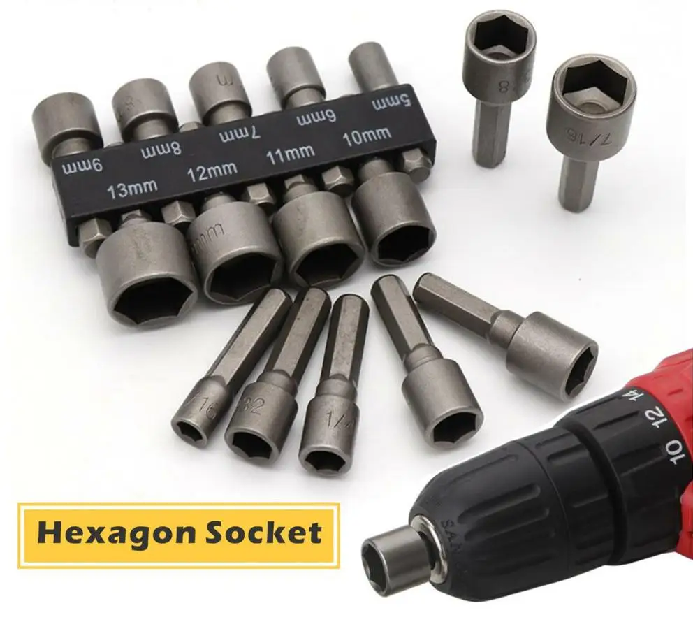 9pcs Imperial Socket Nut 5-13mm Impact Driver Adapter Drill Bits Set 1/4 Hex Shank Drill Bit Set Tool Nut Driver Socket Bit Set
9pcs Imperial Socket Nut 5-13mm Impact Driver Adapter Drill Bits Set 1/4 Hex Shank Drill Bit Set Tool Nut Driver Socket Bit Set