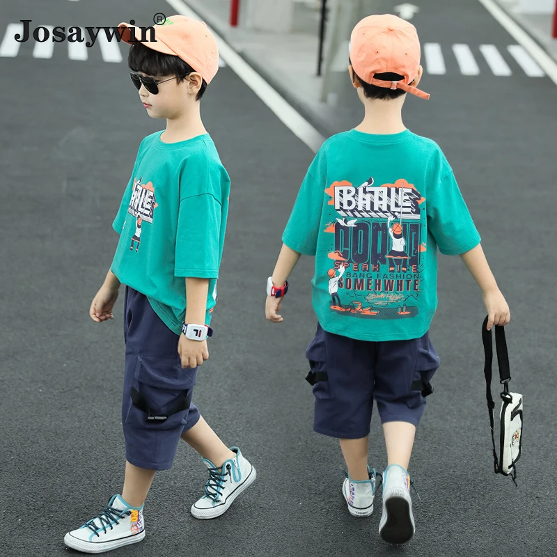 

Josaywin Summer Clothes Sets Children Suits Kids Boys Casual Sports 2 Pieces Sets Top+Shorts Outfits Active Teenager Print Sets