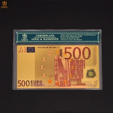 Euro Gold Banknote 500 European Gold Plated Currency Bill Souvenir Banknote Note Collection W/ Sleeve Protection