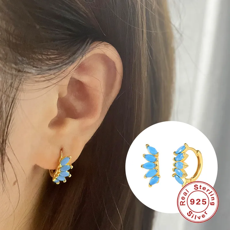 

Aide 2021 Luxury Anniversary Gift 925 Silver Piercing Geometry Turquoise Stud Hoop Earrings For Women Fashion Jewelry Aretes